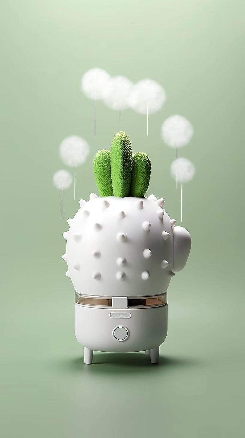 加湿器，概念设计，绿色植物，结合，白色产品，