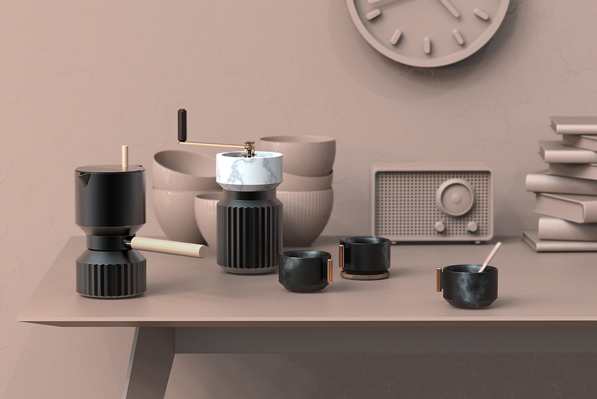 摩卡壶，咖啡磨床，咖啡机，咖啡杯，