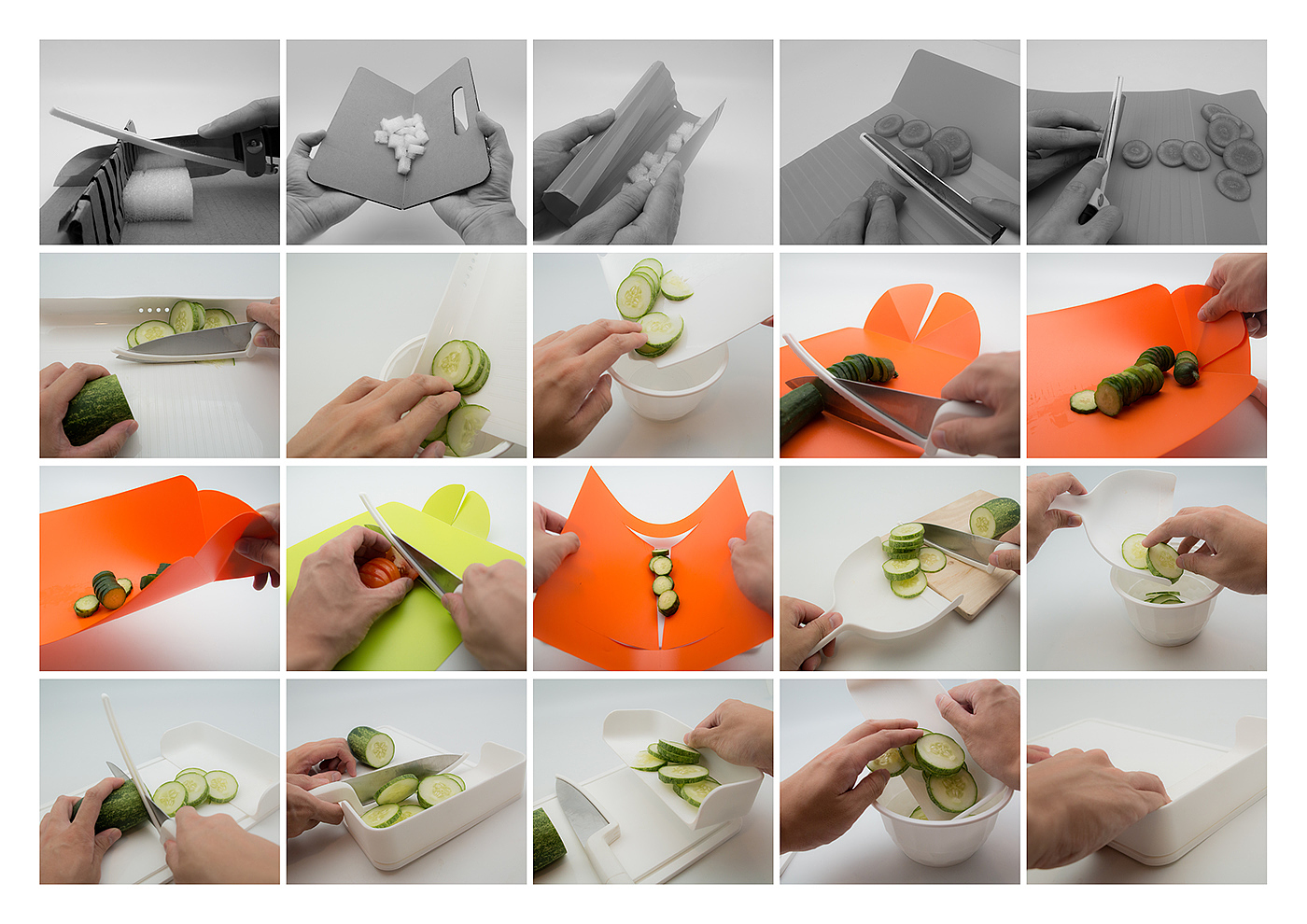Test temperature，spoon，lid，Pot rack，yellow，Receive，Chopping board，Cut hand，kitchen knife，