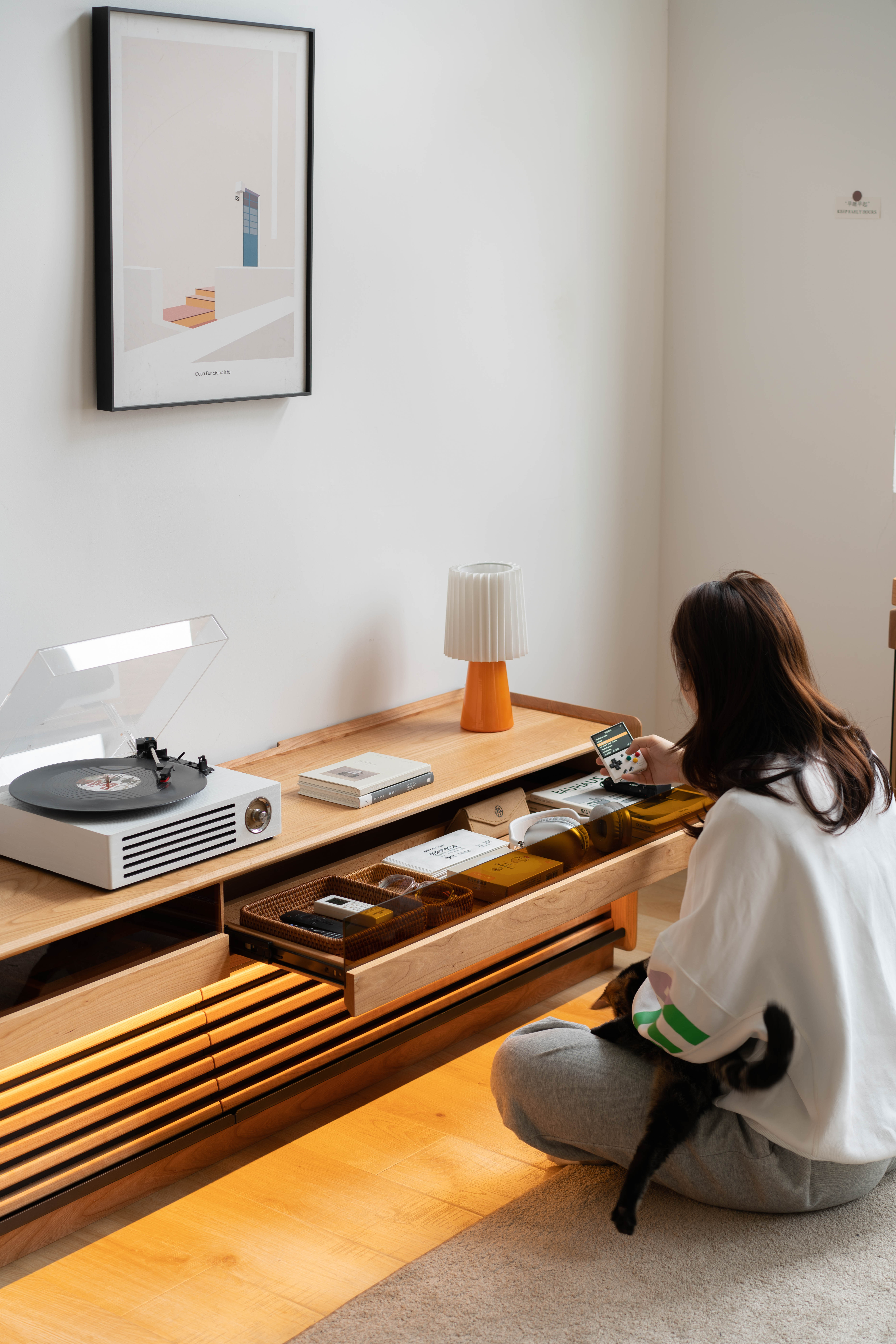 Solid wood furniture，furniture design ，product design，TV cabinet，No main lamp，Atmosphere lamp，