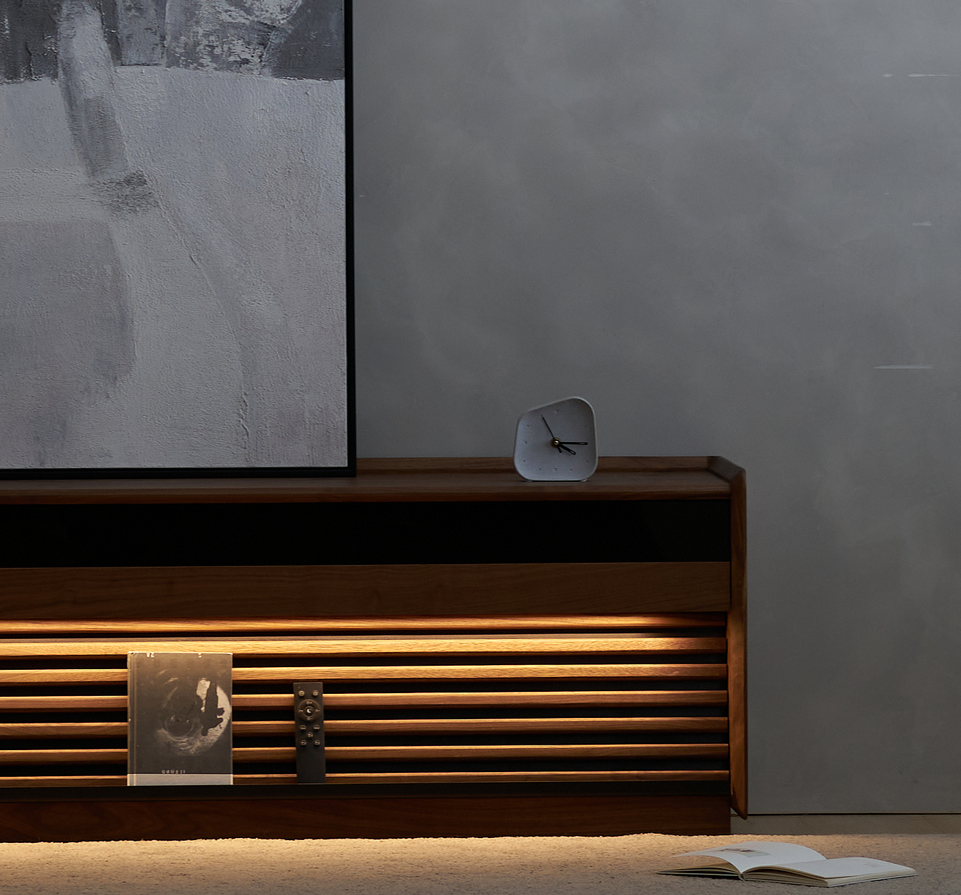 Solid wood furniture，furniture design ，product design，TV cabinet，No main lamp，Atmosphere lamp，