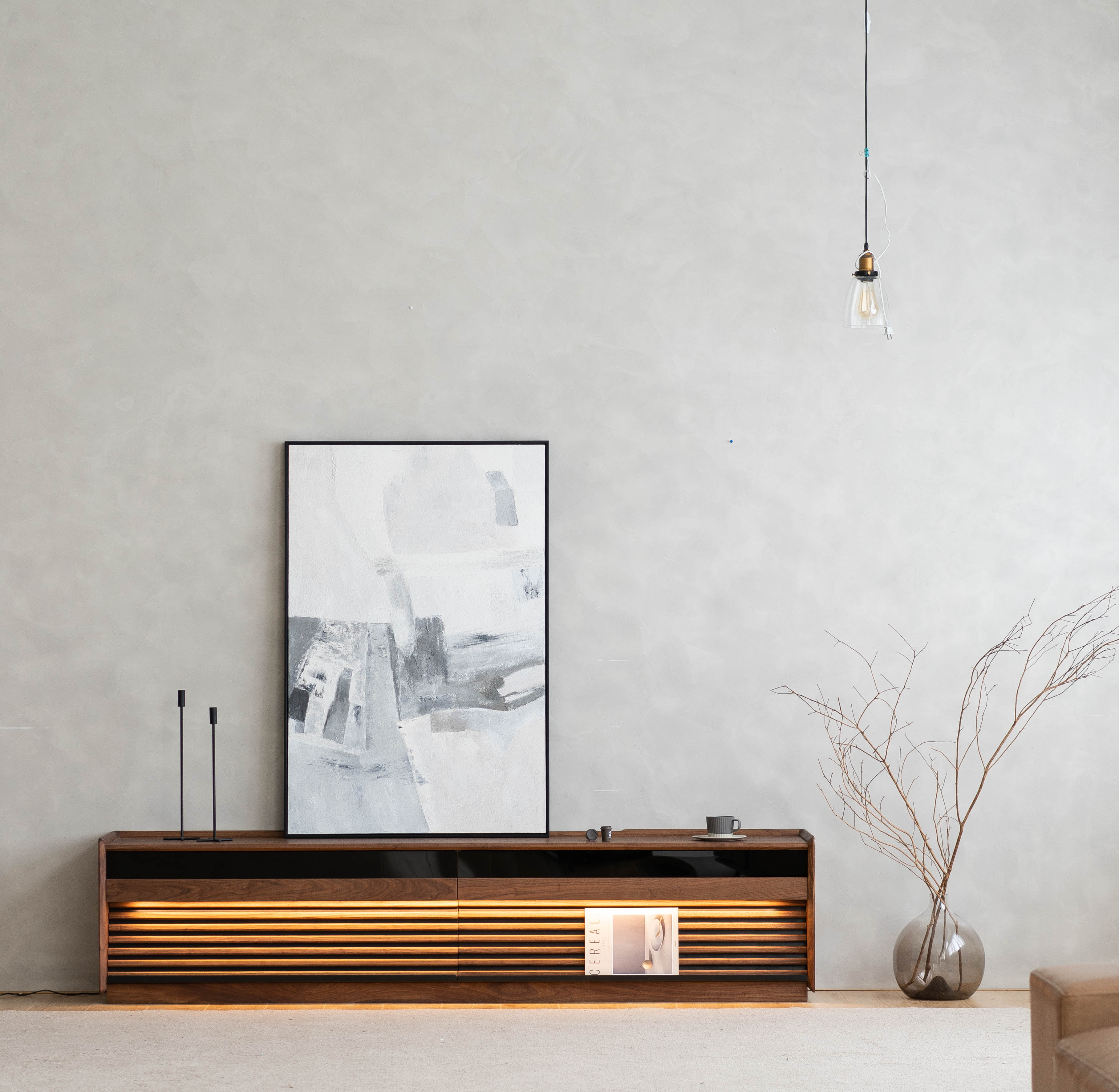 Solid wood furniture，furniture design ，product design，TV cabinet，No main lamp，Atmosphere lamp，