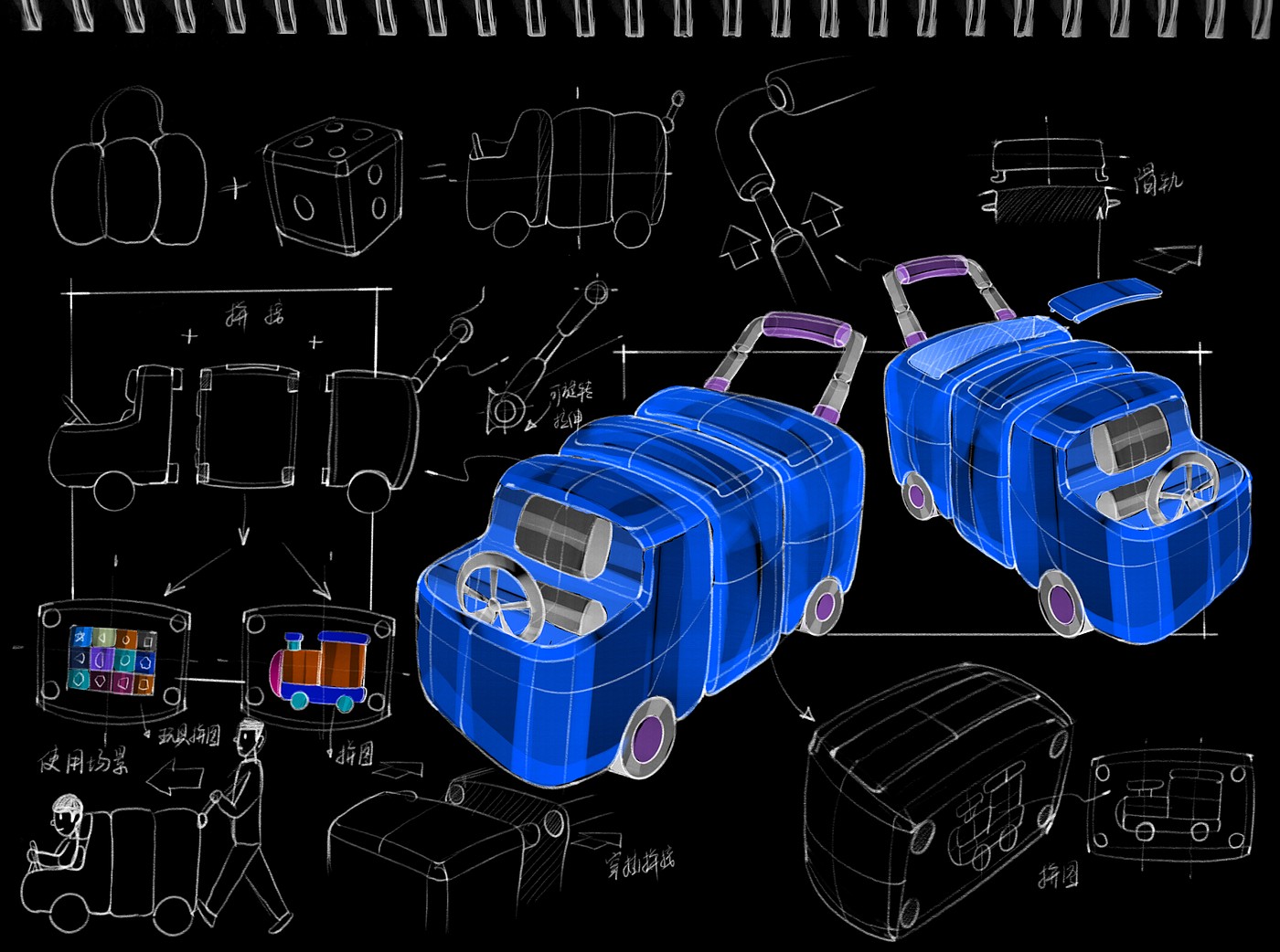 Children's car design，Hand drawn product design，Bionics Design ，sketch deduction process，