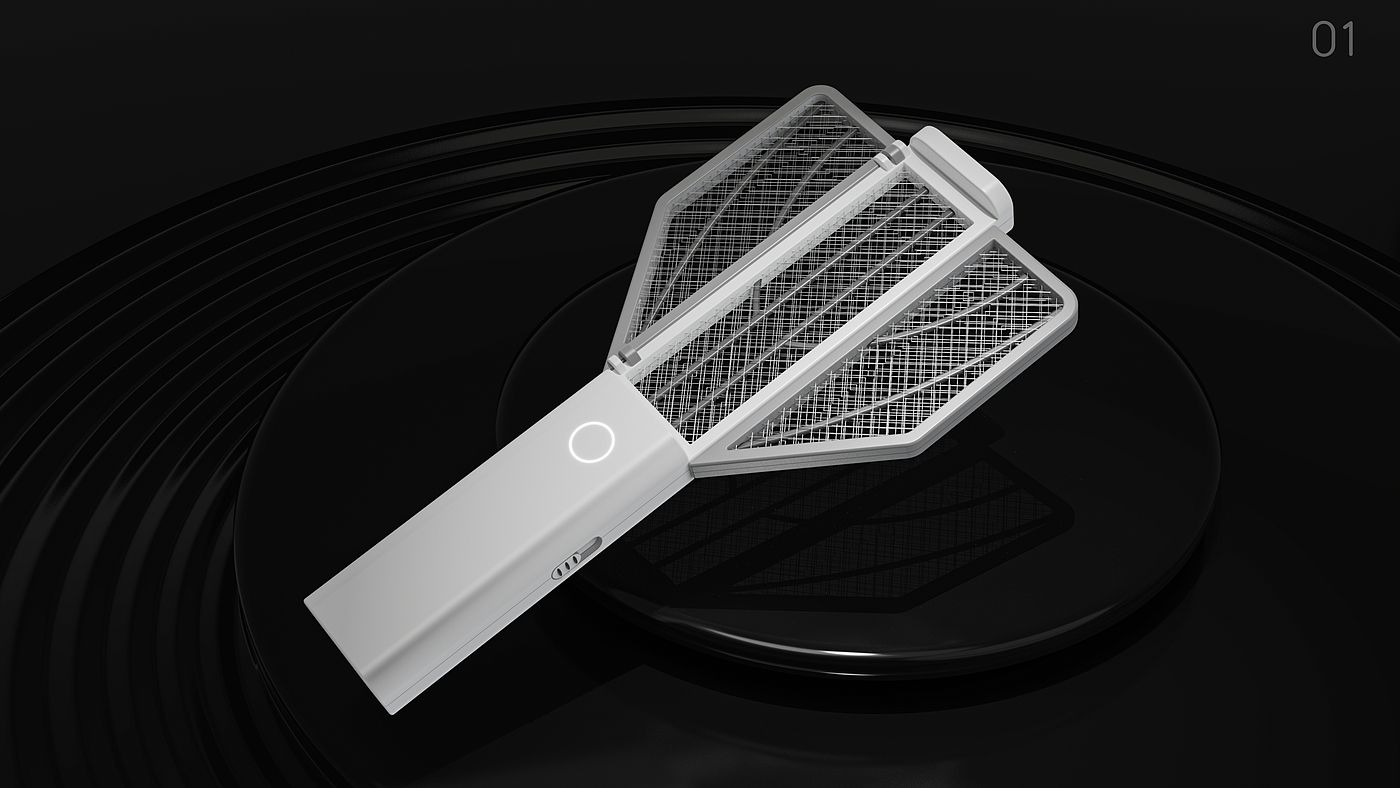 Electric mosquito racket，White products，Portable folding，