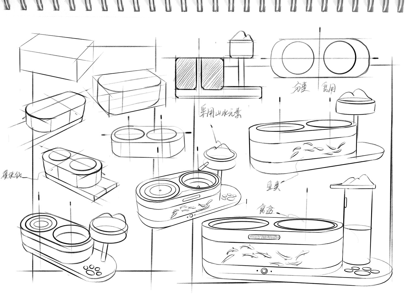 Pet feeder design，product design，industrial design，Sketch design，
