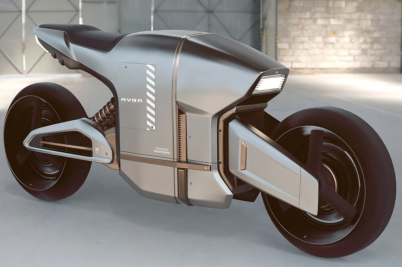 赛博朋克，电动自行车，金属车身，未来，