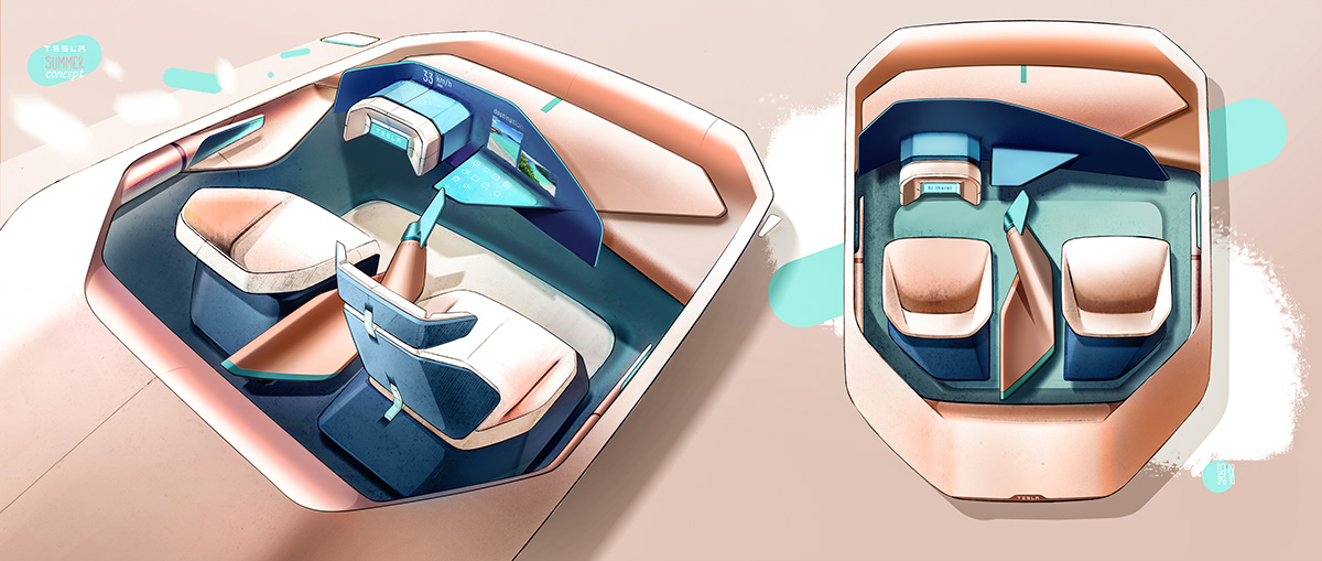 Hand drawn，Automotive interior，industrial design，product design，