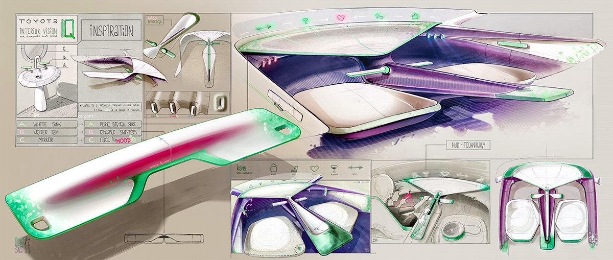 Hand drawn，Automotive interior，industrial design，product design，