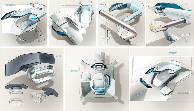 Hand drawn，Automotive interior，industrial design，product design，