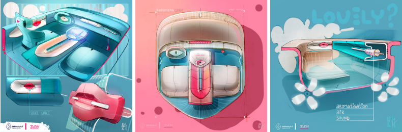 Hand drawn，Automotive interior，industrial design，product design，