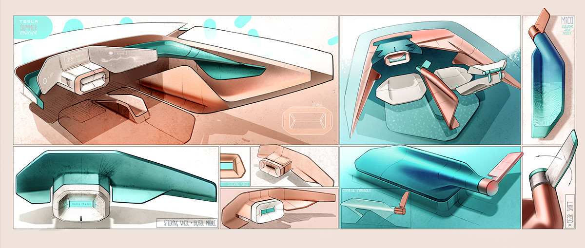 Hand drawn，Automotive interior，industrial design，product design，