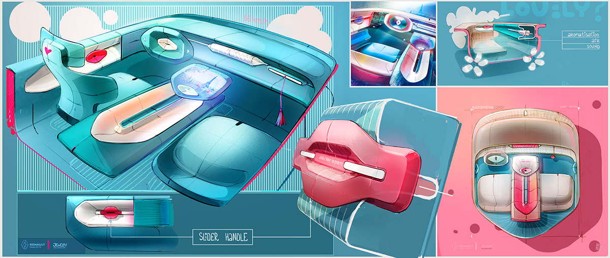 Hand drawn，Automotive interior，industrial design，product design，