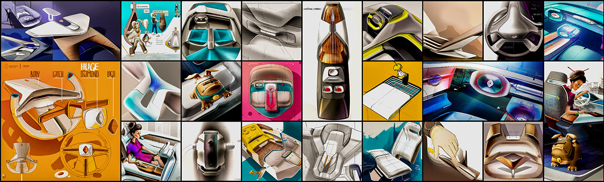 Hand drawn，Automotive interior，industrial design，product design，