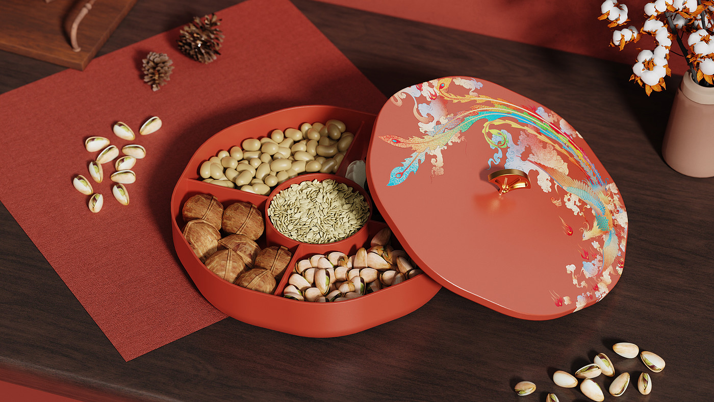 New Year Box，Dried fruit box，Candy box，National tide，Retro，Dunhuang，