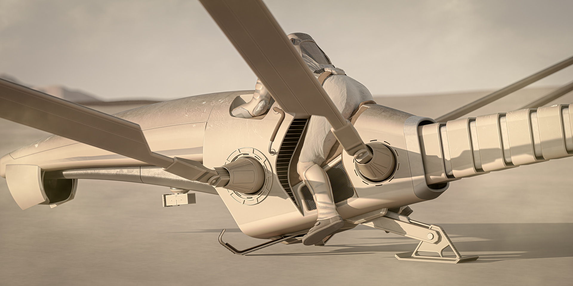 Dune flying car concept，vehicle，Sand dunes，3D modeling，