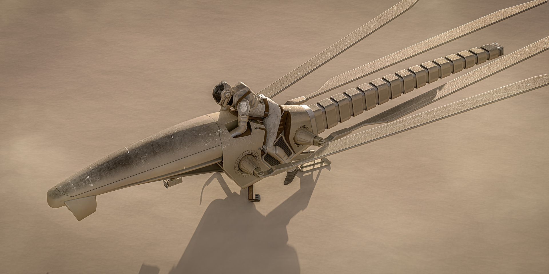 Dune flying car concept，vehicle，Sand dunes，3D modeling，