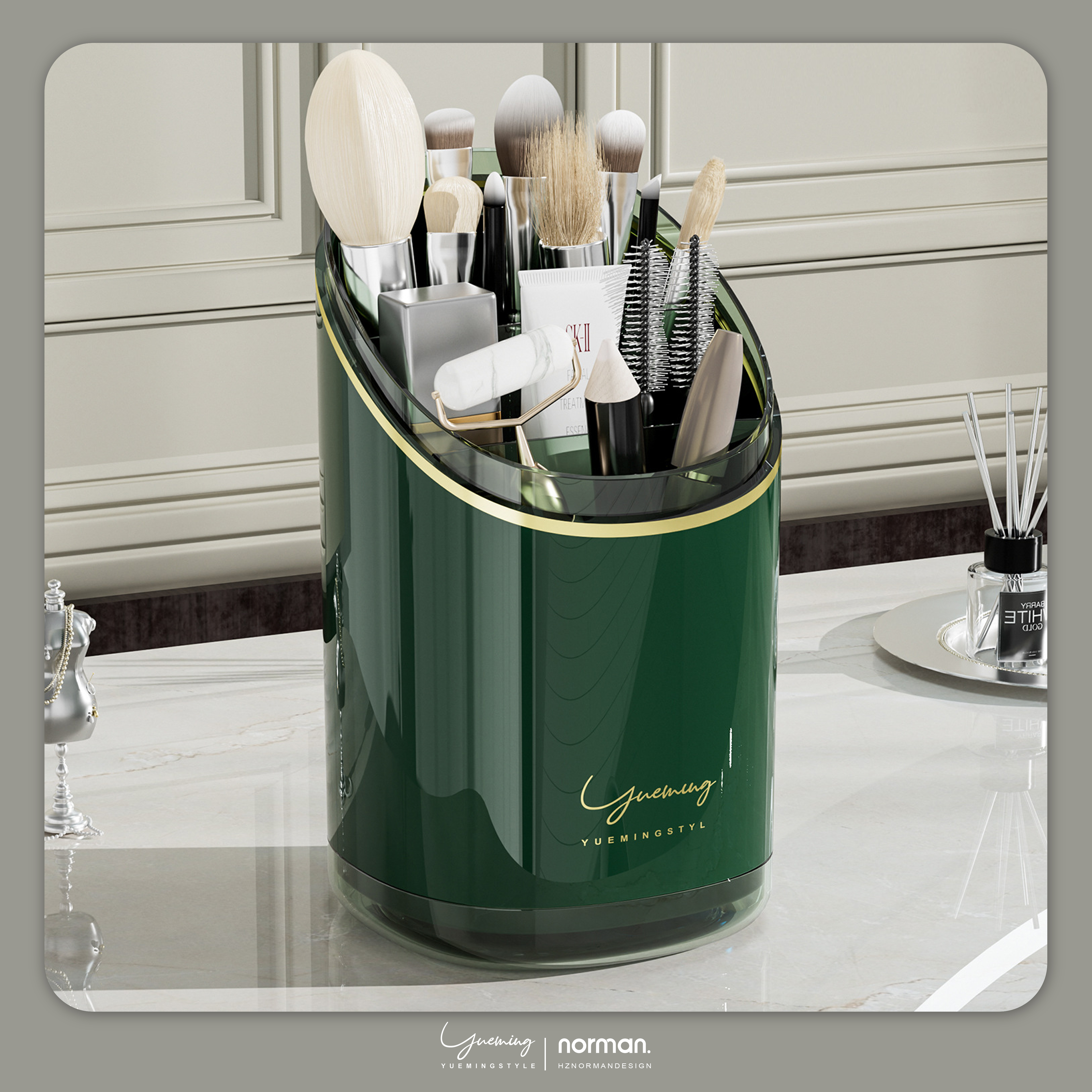 Cosmetic storage box，Cosmetic brush storage，Chopstick barrel，Chopsticks basket，Light luxury wind，