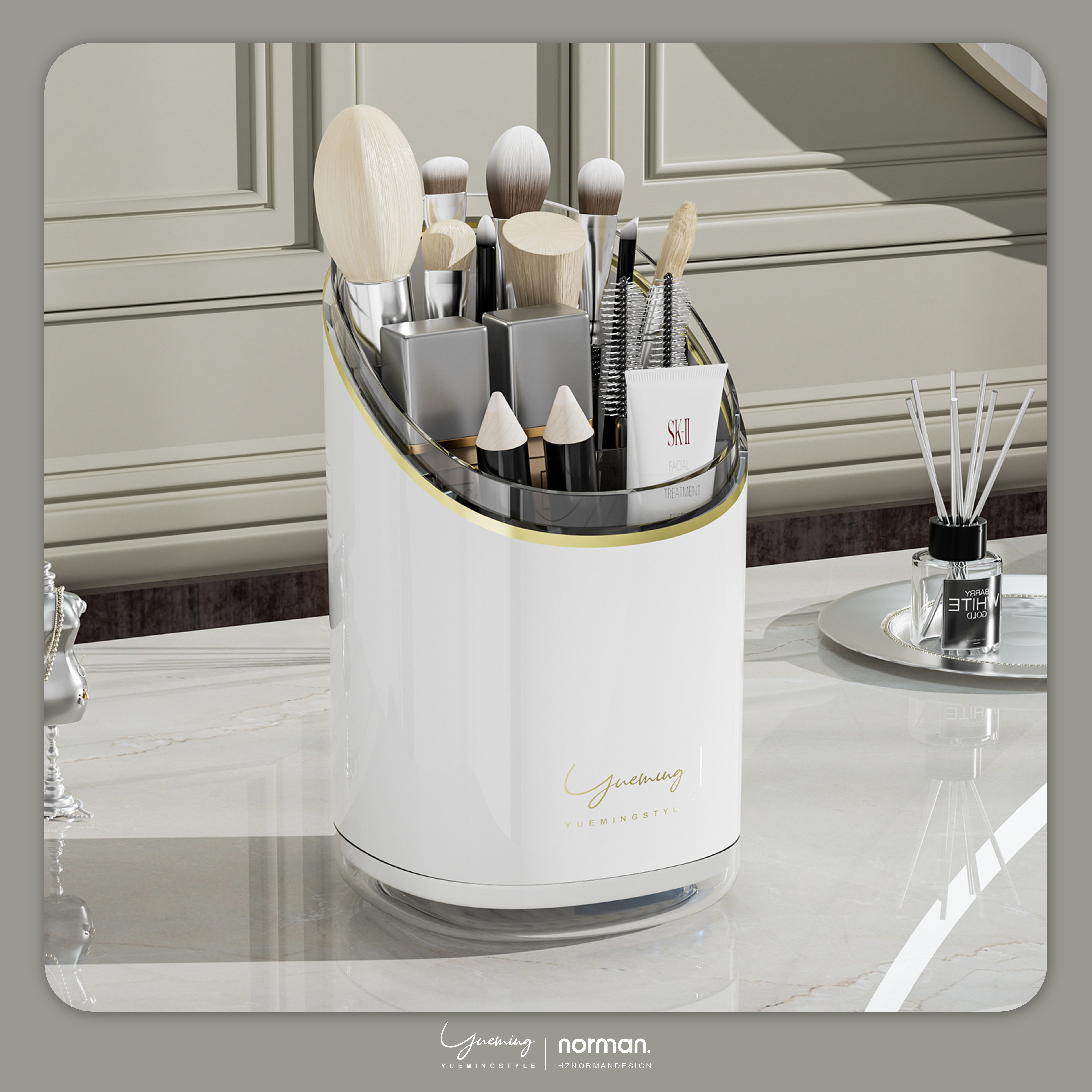 Cosmetic storage box，Cosmetic brush storage，Chopstick barrel，Chopsticks basket，Light luxury wind，
