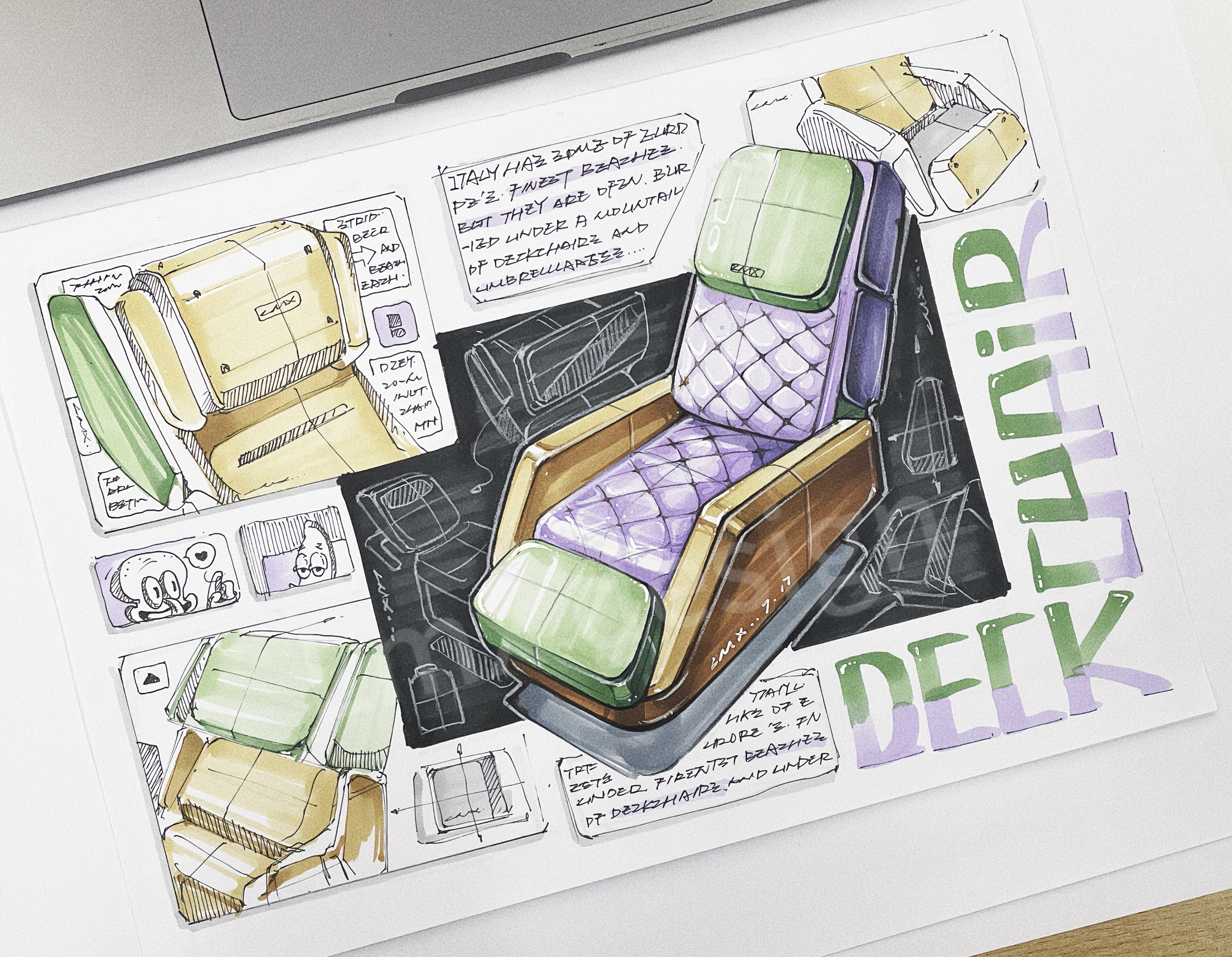 product design，industrial design，deck chair，Hand drawn，Line，marker pen，