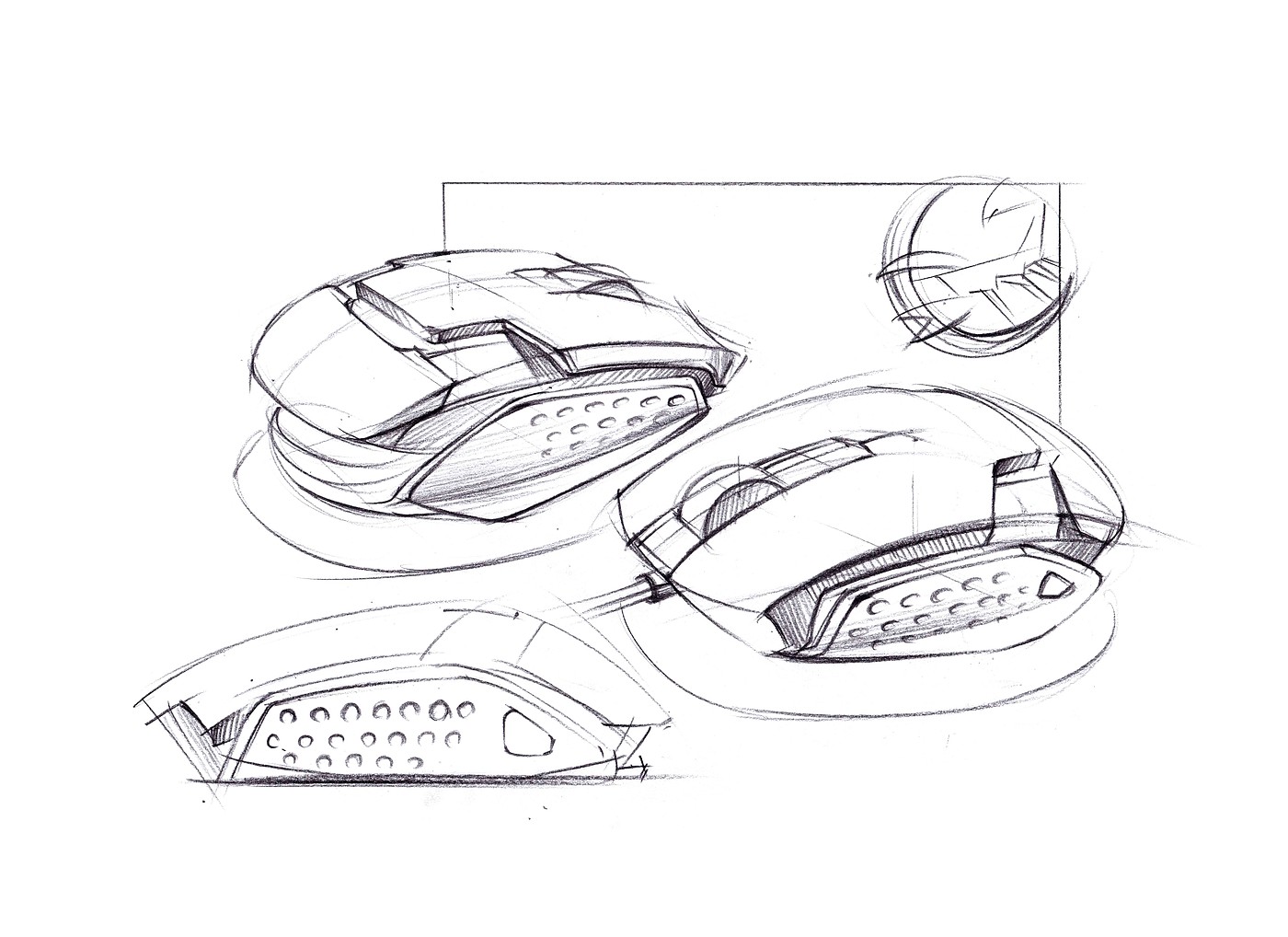 mouse，Gaming Mouse，product design，Hand drawn renderings of industrial design，