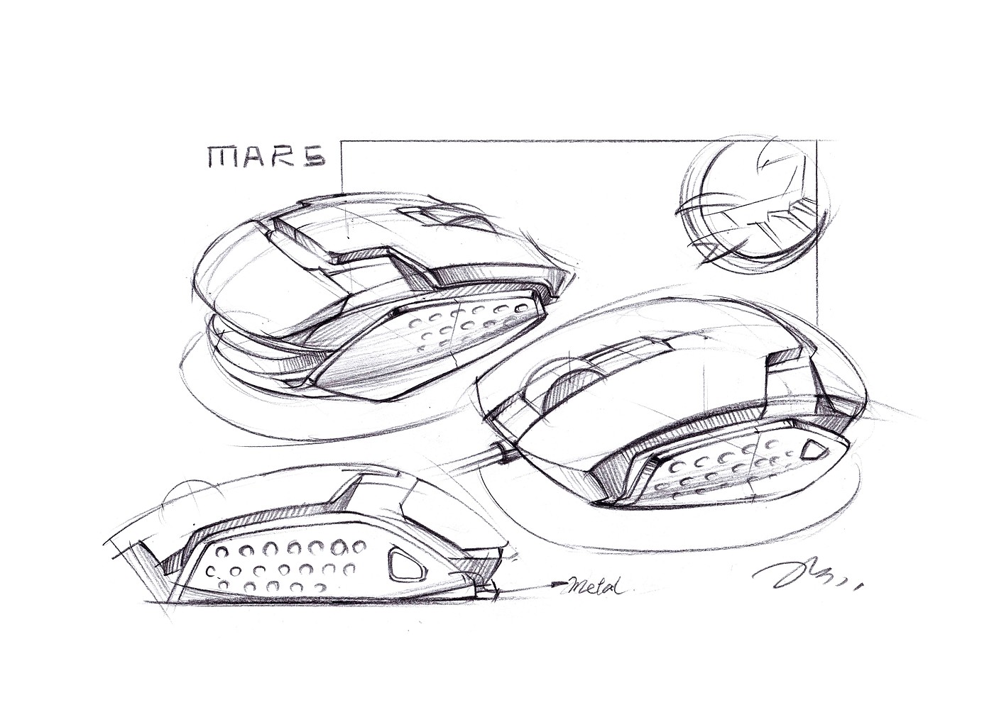 mouse，Gaming Mouse，product design，Hand drawn renderings of industrial design，