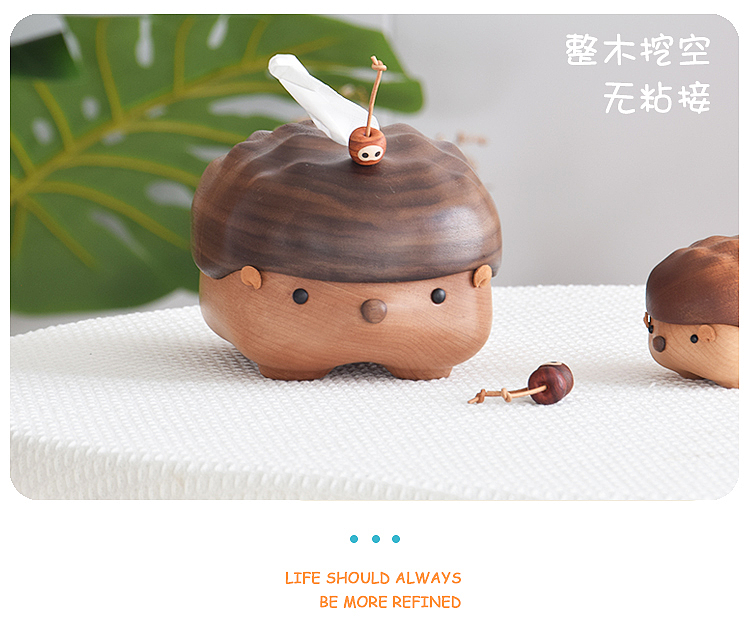 Original design，Solid wood handicrafts，Bionics Design ，Tissue box，lovely，hedgehog，