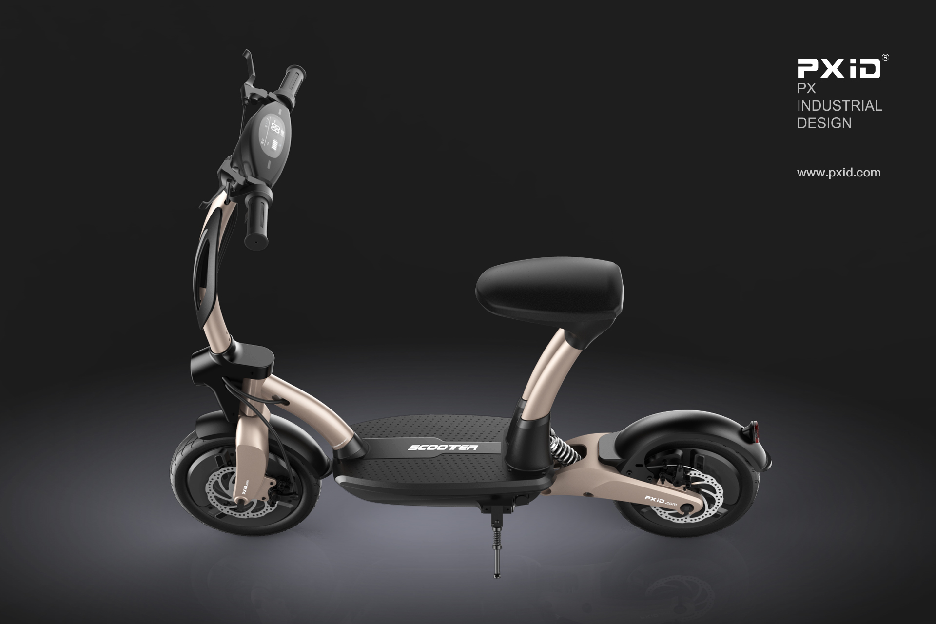 Design of electric scooter，Scooter design，Balance car design，Design of walking tools for the elderly，pxid，Product oriented industrial design，Electric vehicle design，Electric moped design，