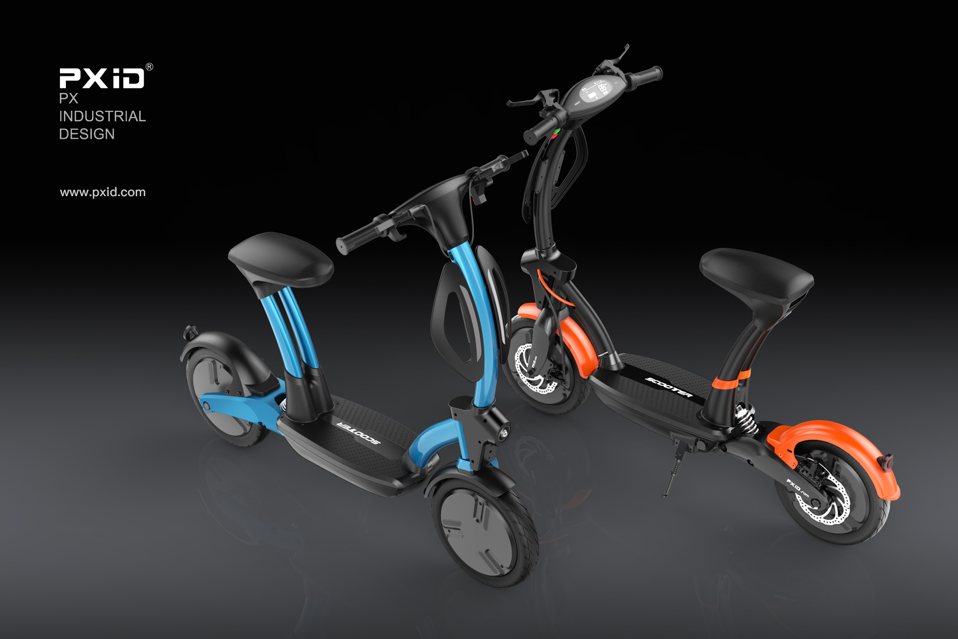 Design of electric scooter，Scooter design，Balance car design，Design of walking tools for the elderly，pxid，Product oriented industrial design，Electric vehicle design，Electric moped design，