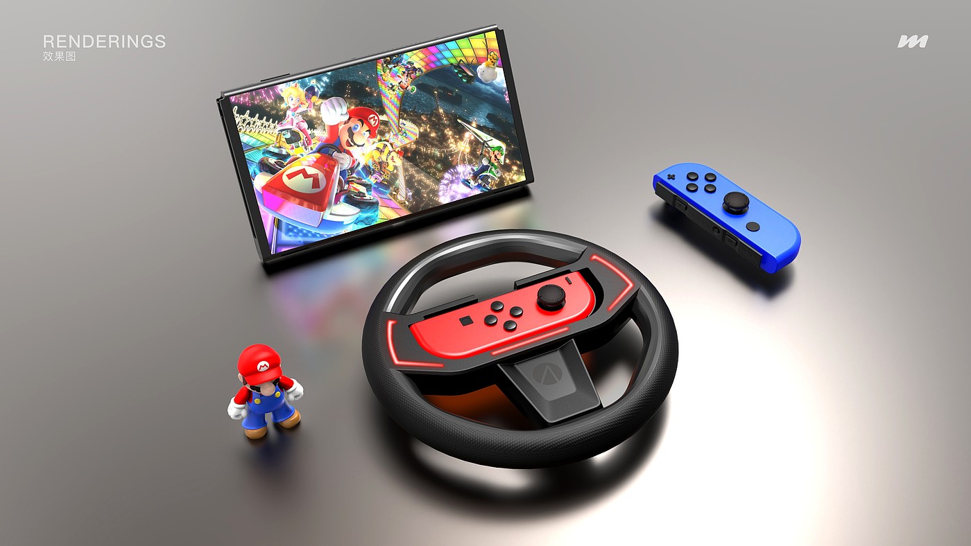 switch，Nintendo Games，Game Accessories Design，Steering wheel rocker，product id design，Modeling and rendering，Racing sports car，Appearance design，