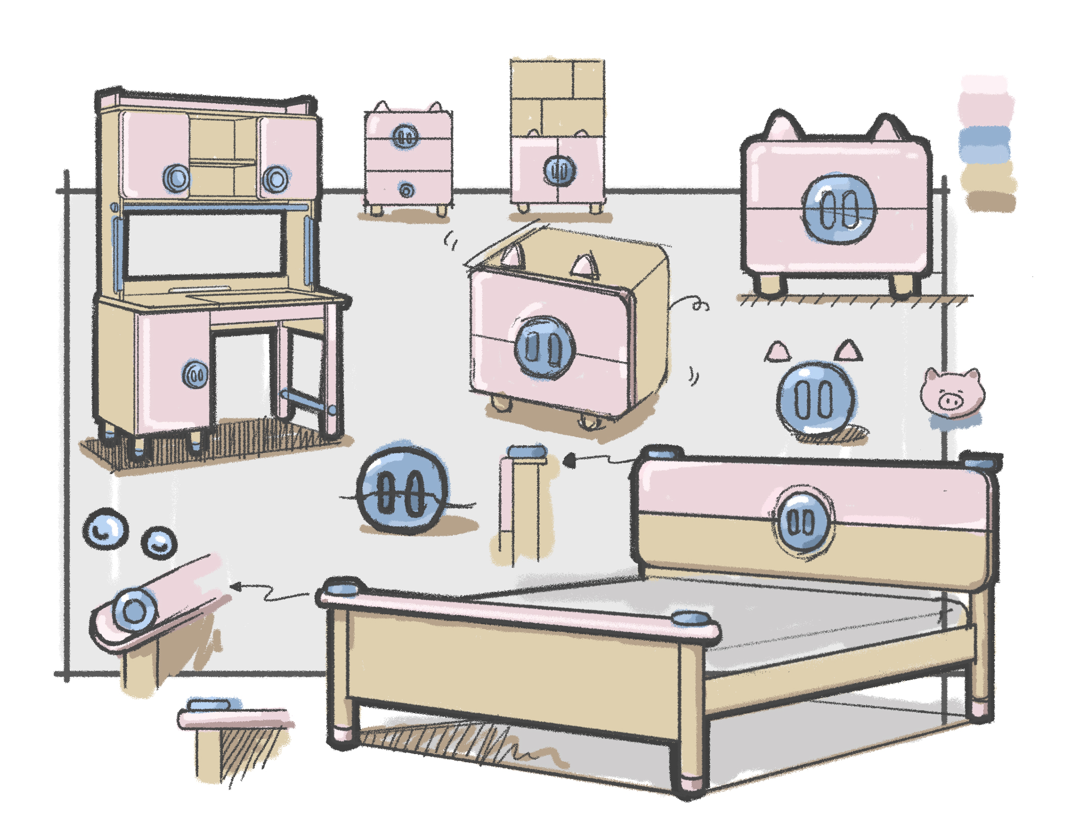 Children's furniture，Hand drawn sketch of product，furniture design ，Children's creativity，Furniture Sketch，Home furniture，