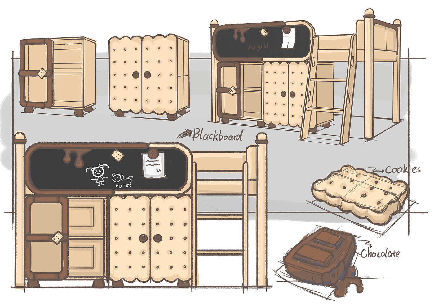 Children's furniture，Hand drawn sketch of product，furniture design ，Children's creativity，Furniture Sketch，Home furniture，