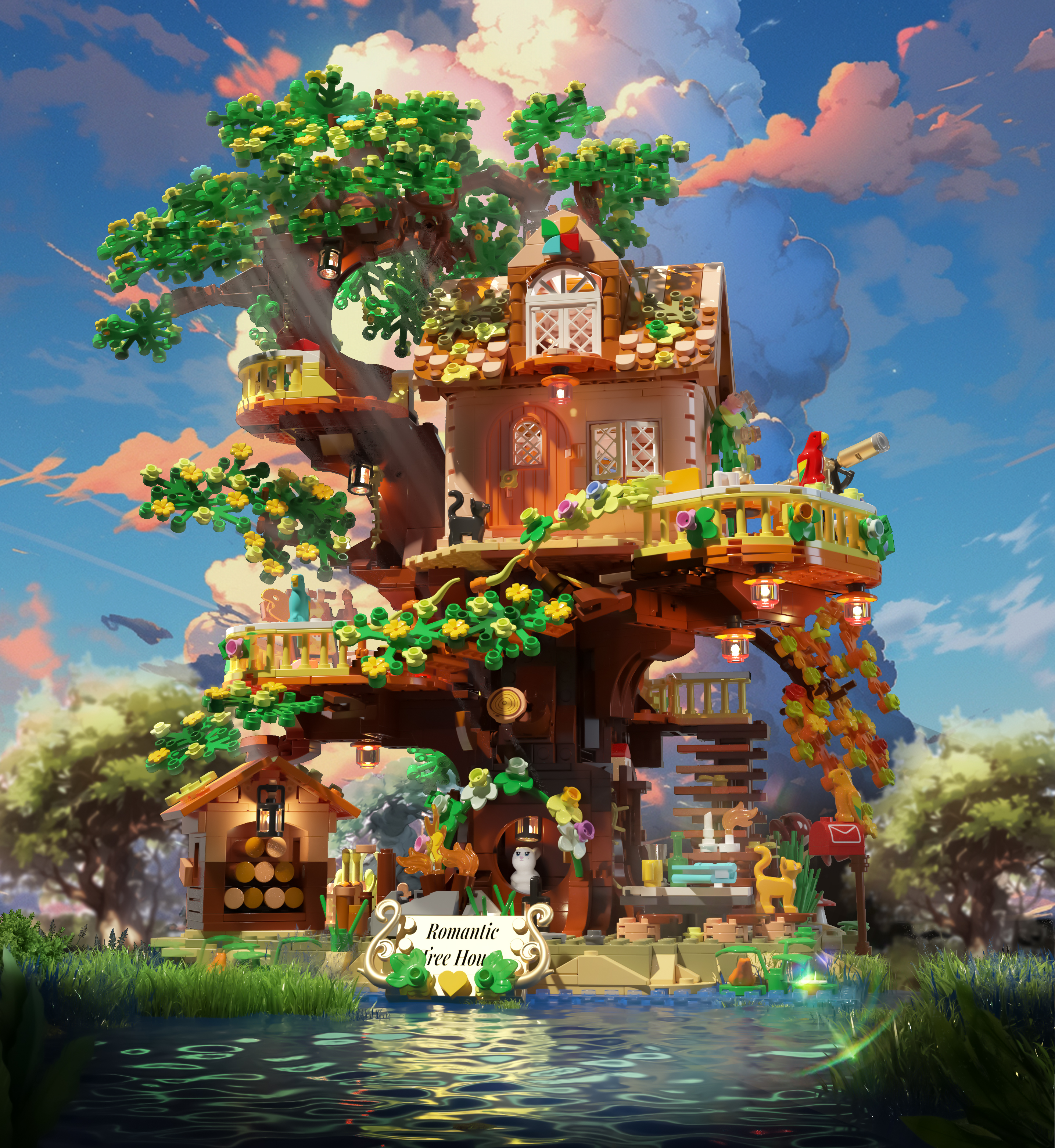 tree house, fairy tale, romantic，