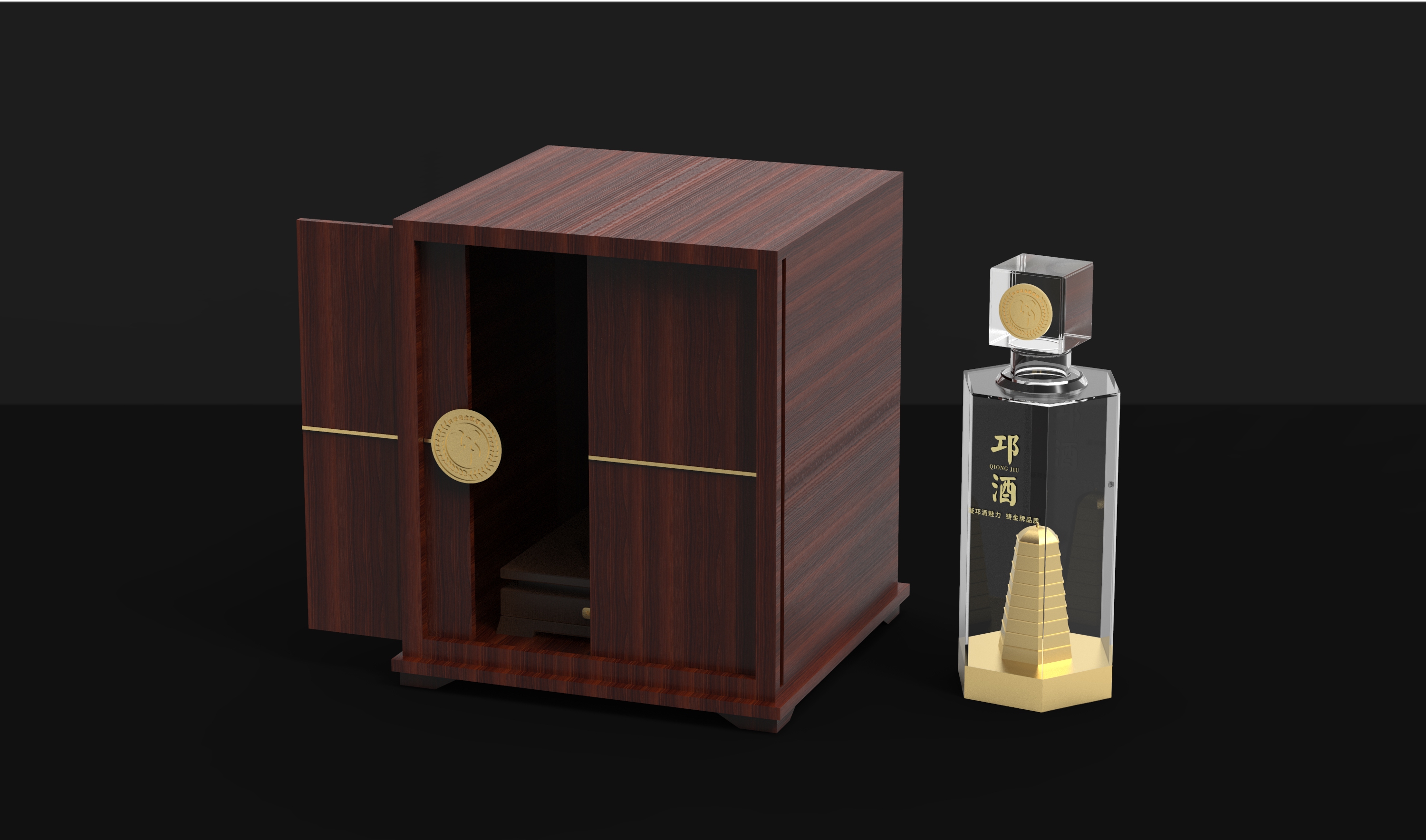 Alcohol，packing，noble metal，Wooden box，Render，