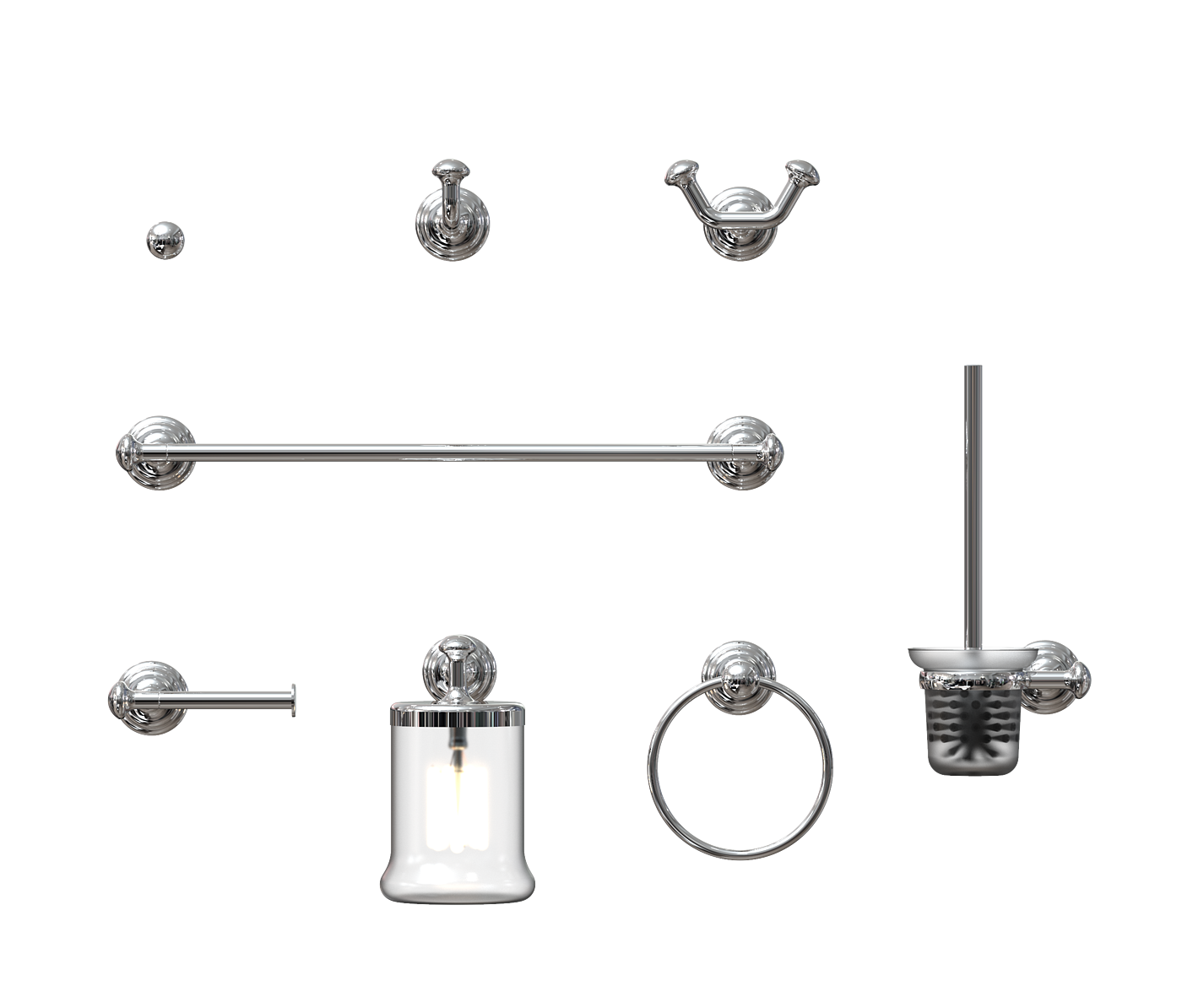 Towel bar, single hook, tissue holder etc，