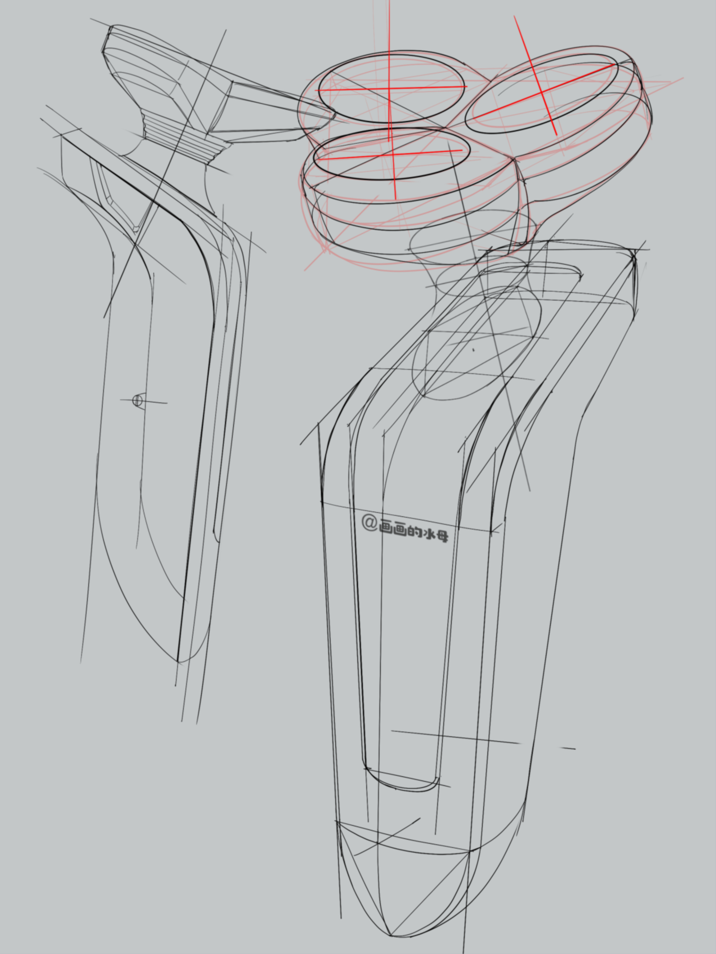 razor，procreate painting，iPad painting，Hand drawn products，Hand drawn industrial design，Product renderings，