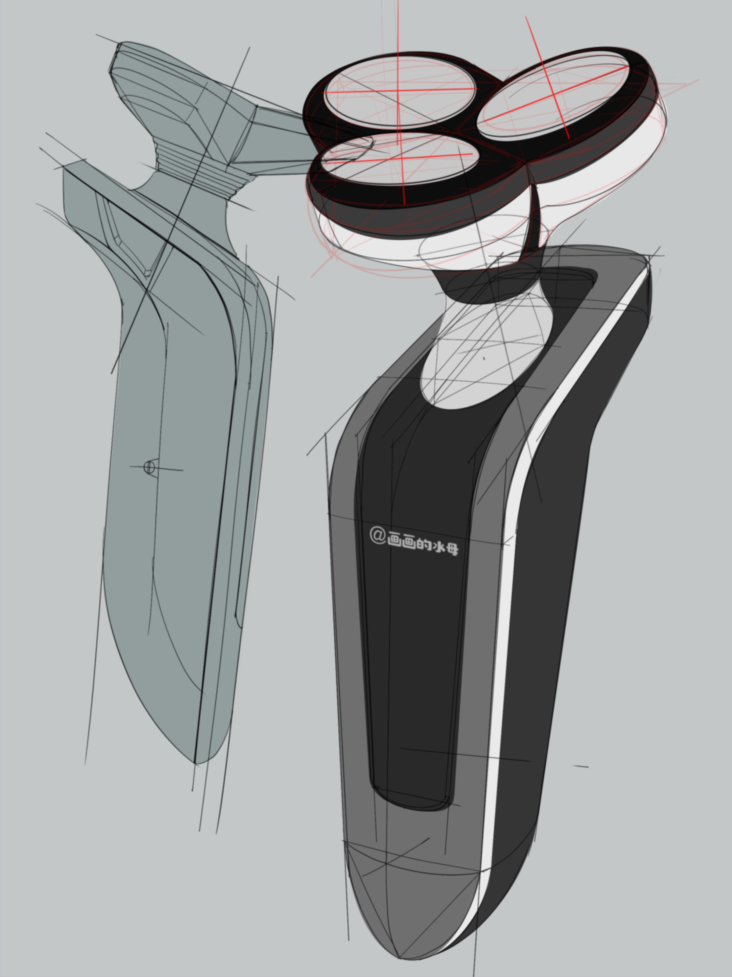 razor，procreate painting，iPad painting，Hand drawn products，Hand drawn industrial design，Product renderings，