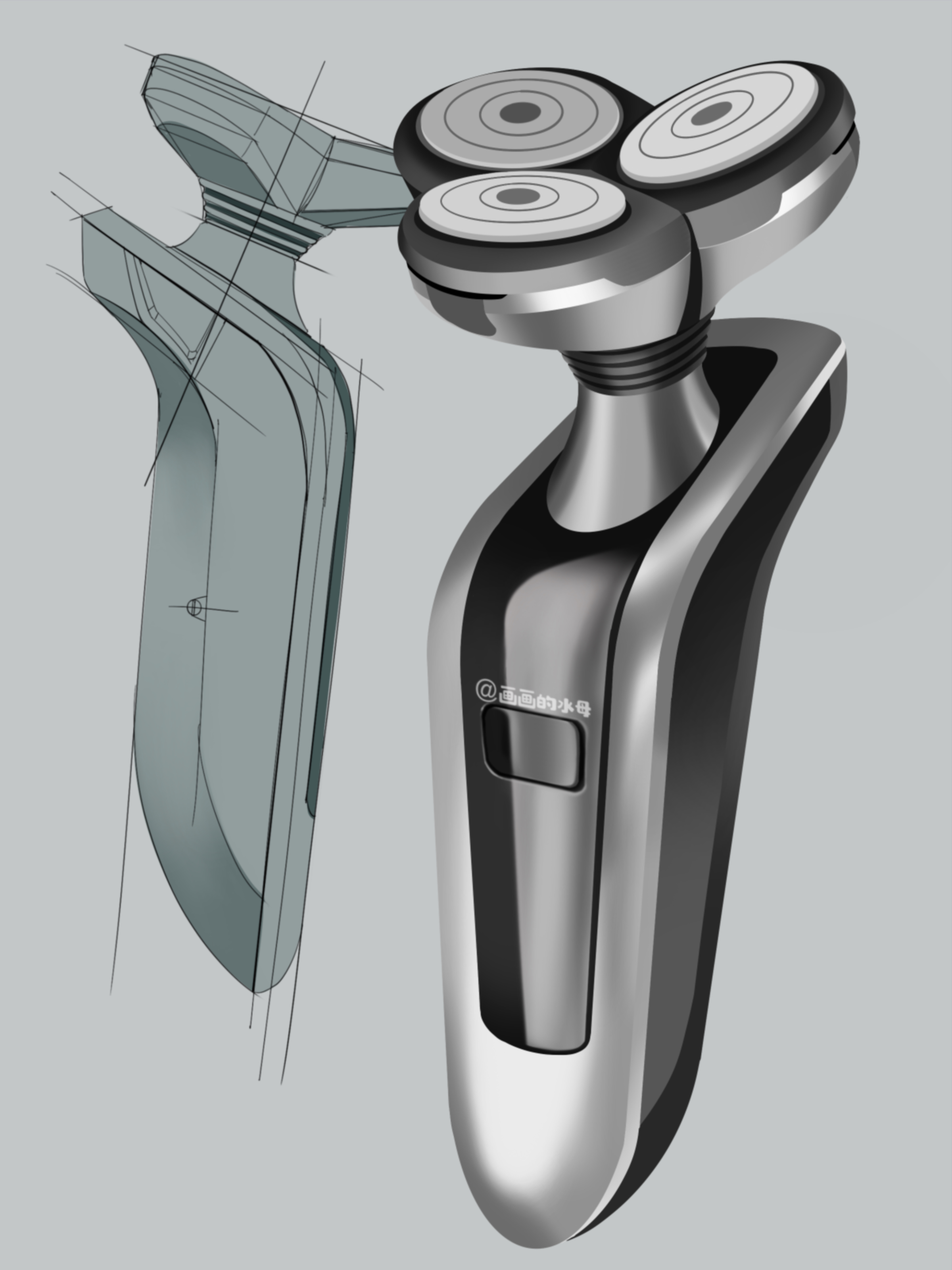 razor，procreate painting，iPad painting，Hand drawn products，Hand drawn industrial design，Product renderings，