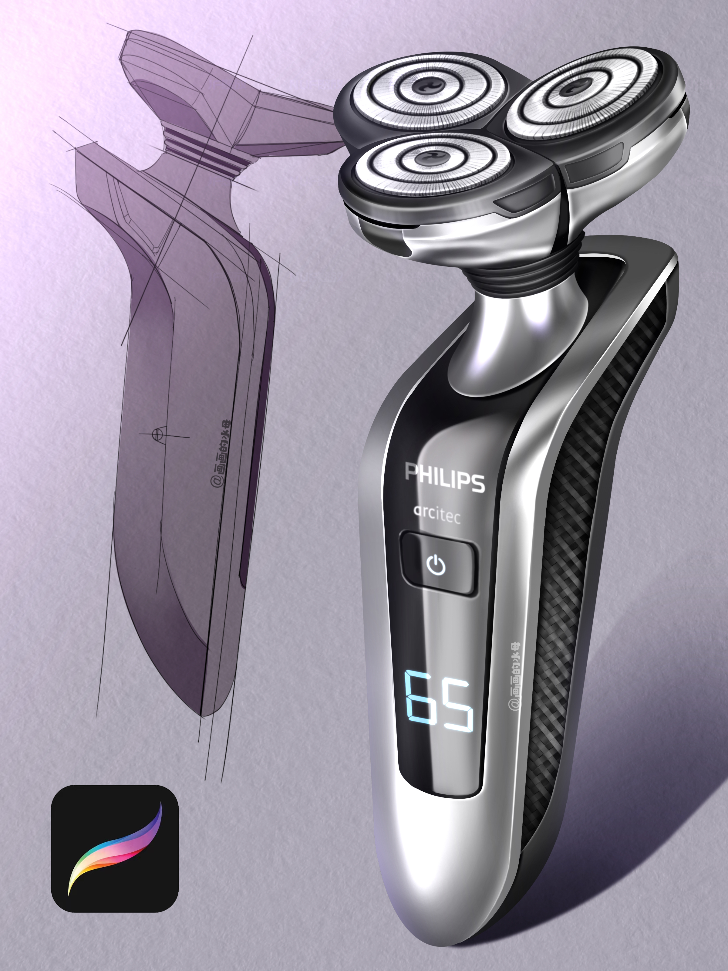 razor，procreate painting，iPad painting，Hand drawn products，Hand drawn industrial design，Product renderings，