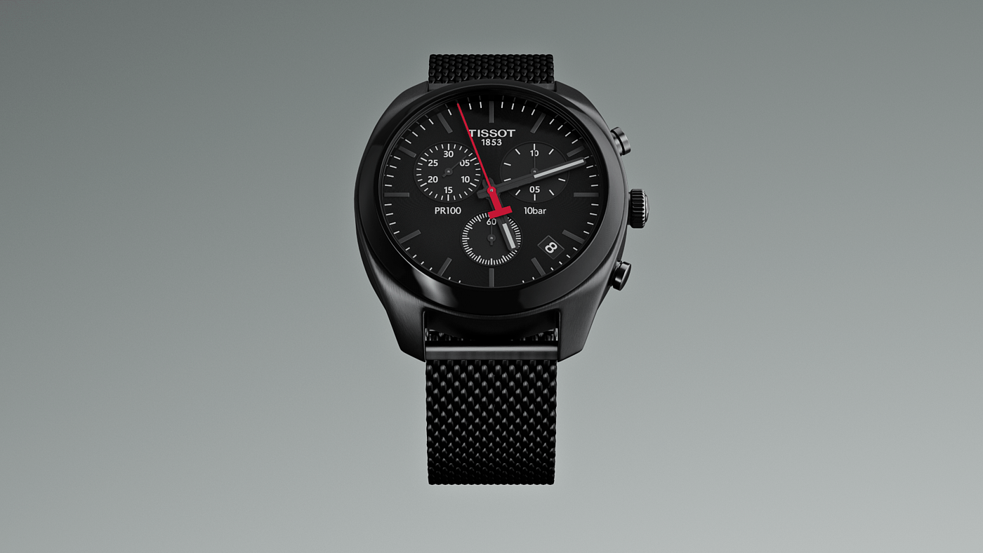 Julio Redondo，Tissot PR 100 Chronograph，Cinema 4D R23，product design，