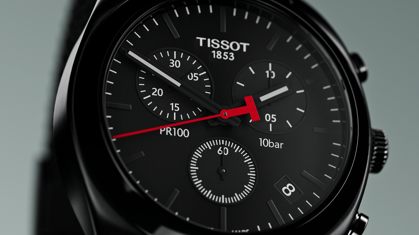 Julio Redondo，Tissot PR 100 Chronograph，Cinema 4D R23，product design，