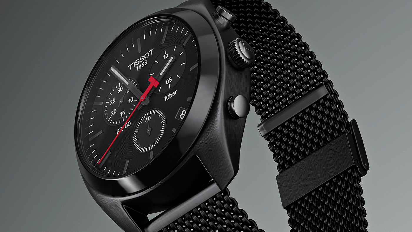 Julio Redondo，Tissot PR 100 Chronograph，Cinema 4D R23，product design，
