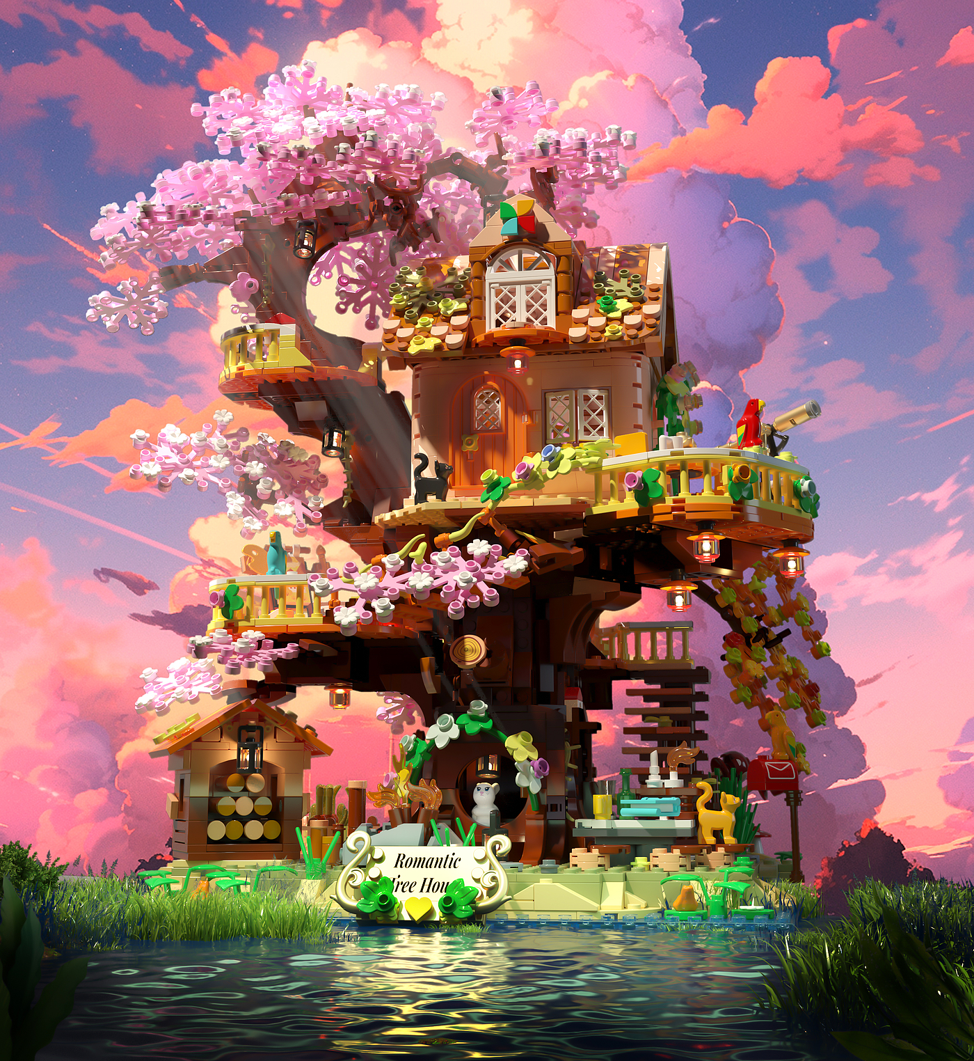 tree house, fairy tale, romantic，