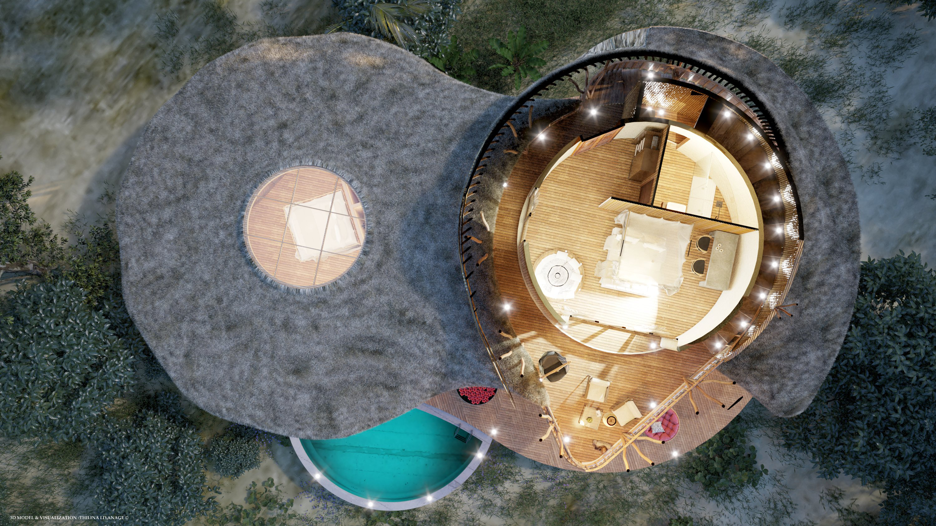 bedroom，villa，forest，