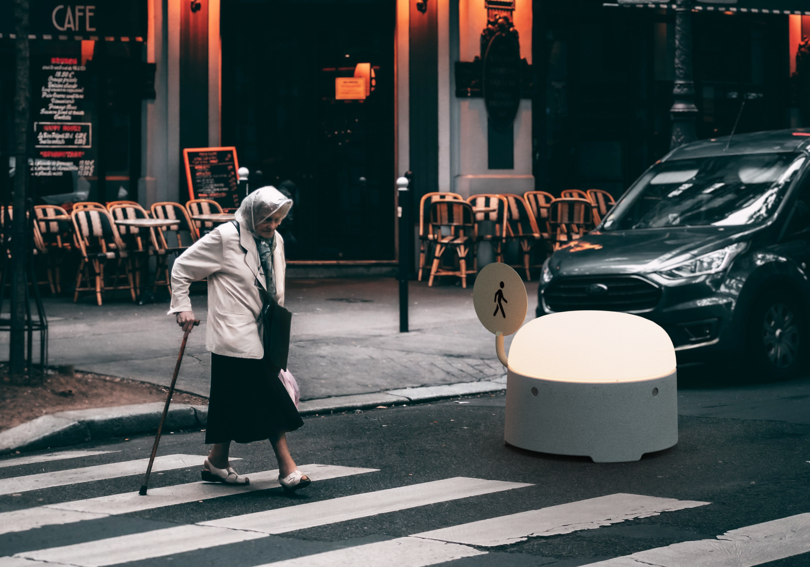Pedestrian area，Réal，Safety bollard，city，
