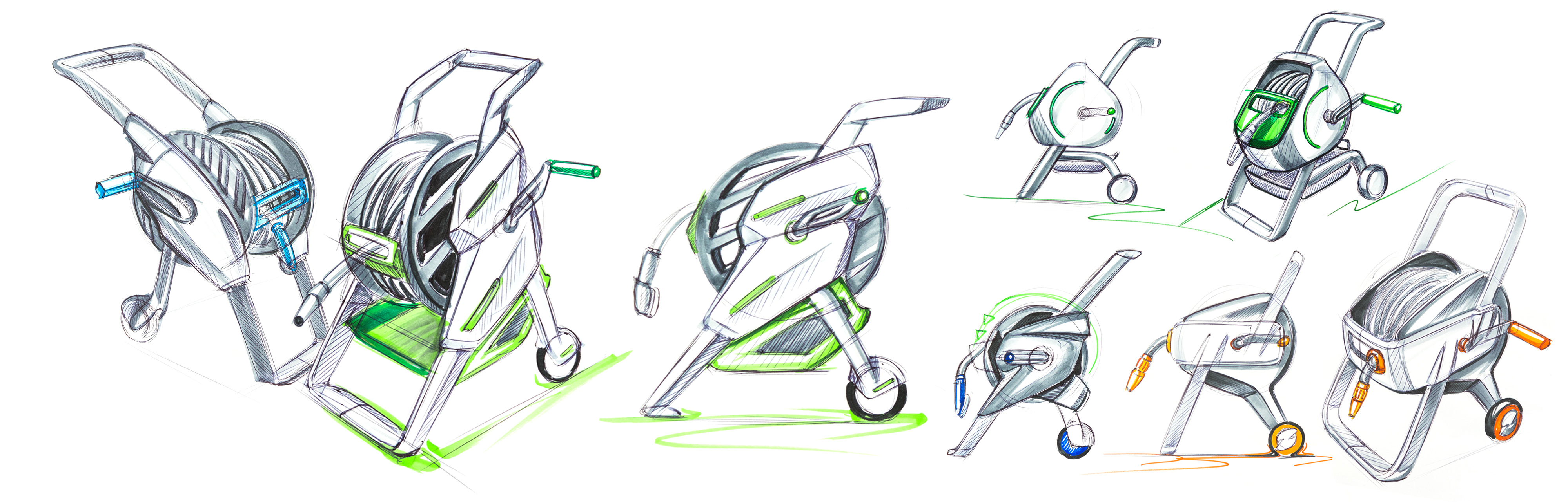 Hand drawn industrial design，Hand-painted proposal，creative hand-painted，Industrial design process，Design sharing，Mark pen coloring，Line draft sketch，Brainstorm，