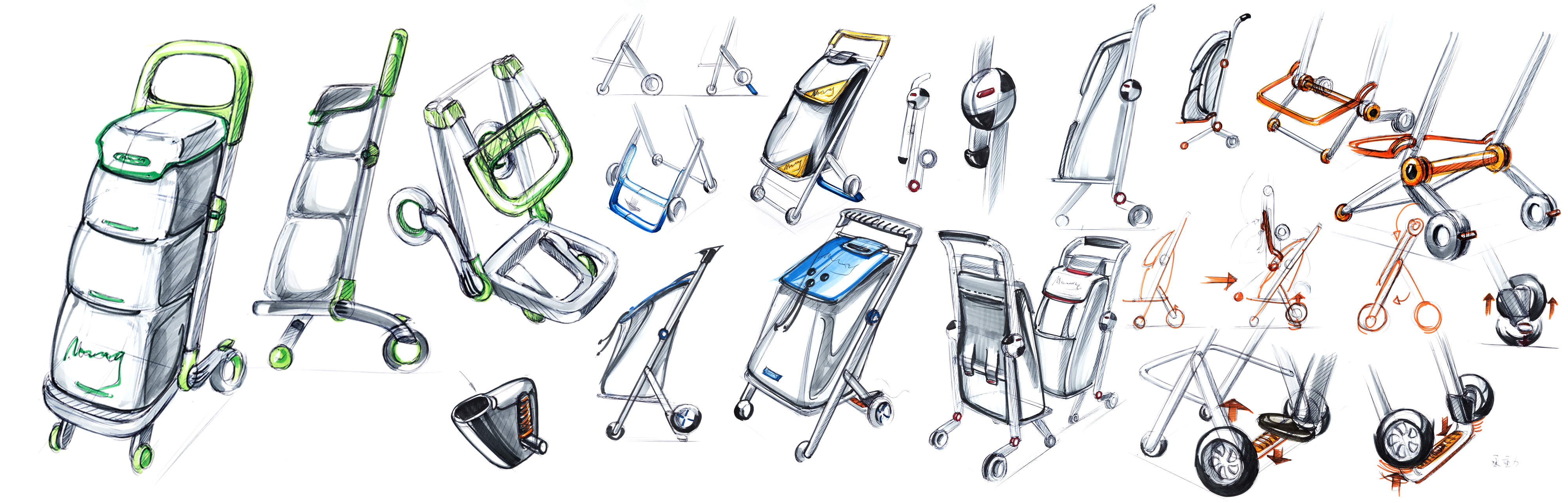 Hand drawn industrial design，Hand-painted proposal，creative hand-painted，Industrial design process，Design sharing，Mark pen coloring，Line draft sketch，Brainstorm，