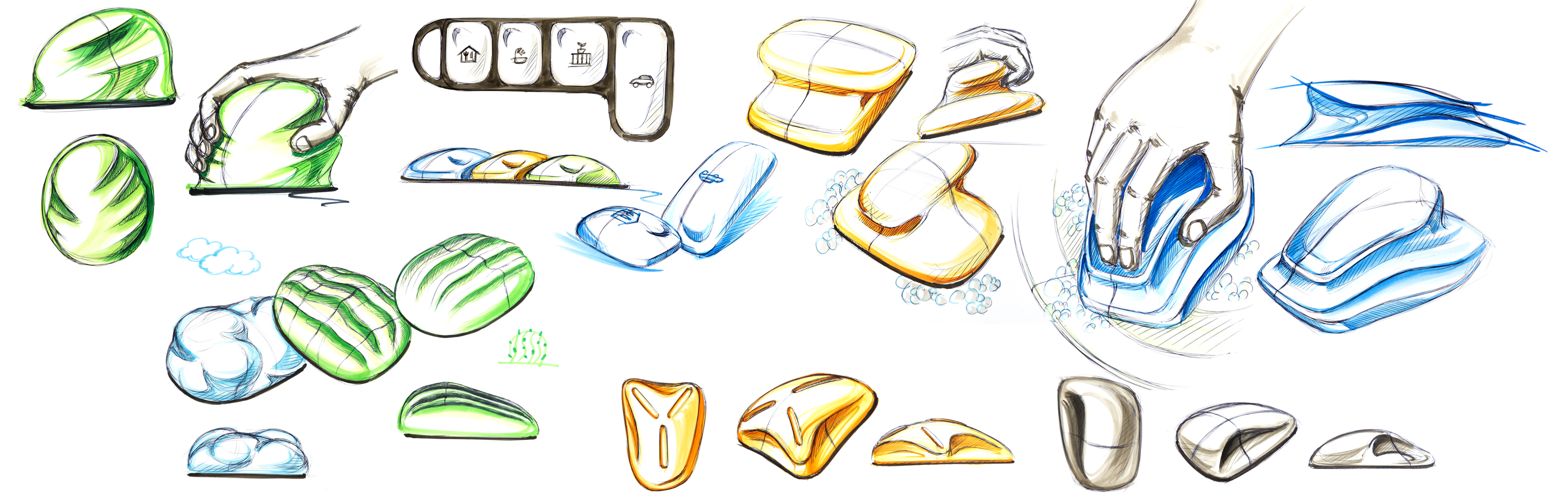 Hand drawn industrial design，Hand-painted proposal，creative hand-painted，Industrial design process，Design sharing，Mark pen coloring，Line draft sketch，Brainstorm，