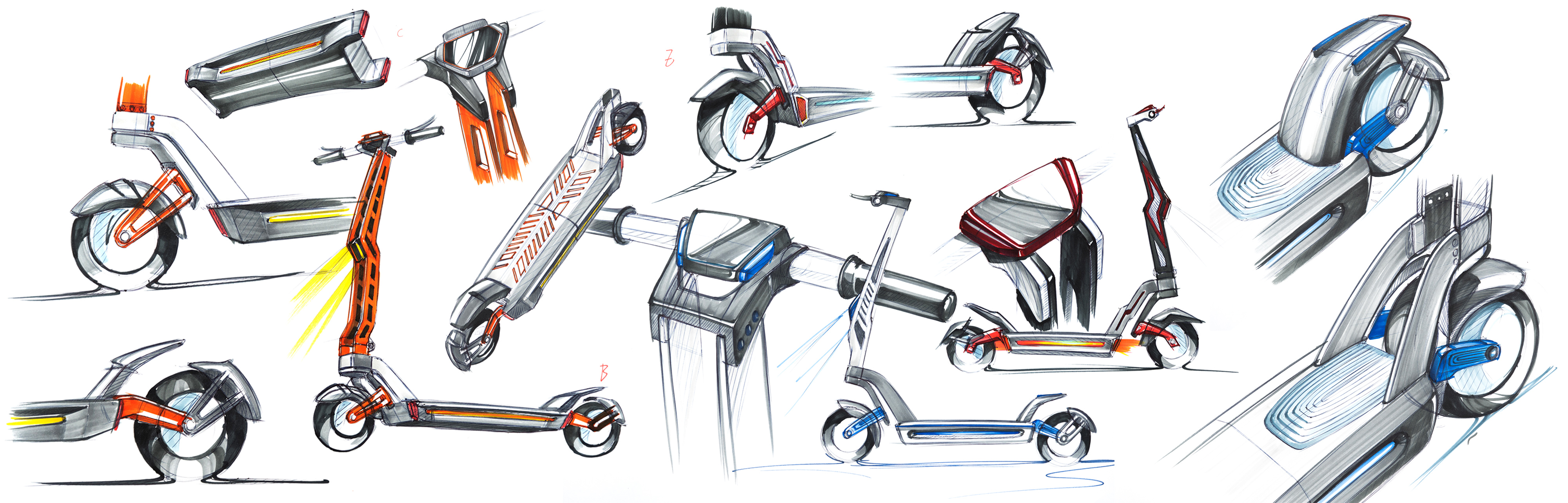 Hand drawn industrial design，Hand-painted proposal，creative hand-painted，Industrial design process，Design sharing，Mark pen coloring，Line draft sketch，Brainstorm，