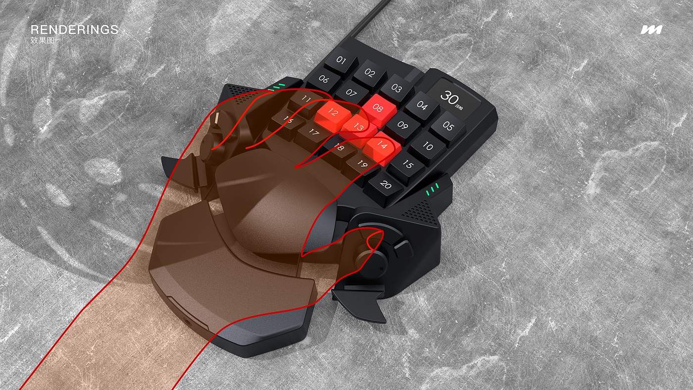 Hand Tour Peripherals，Chicken eating artifact，Product appearance design，ID design，Game accessories，Gaming keyboard，One handed keyboard，Chicken eating keyboard, accessories，
