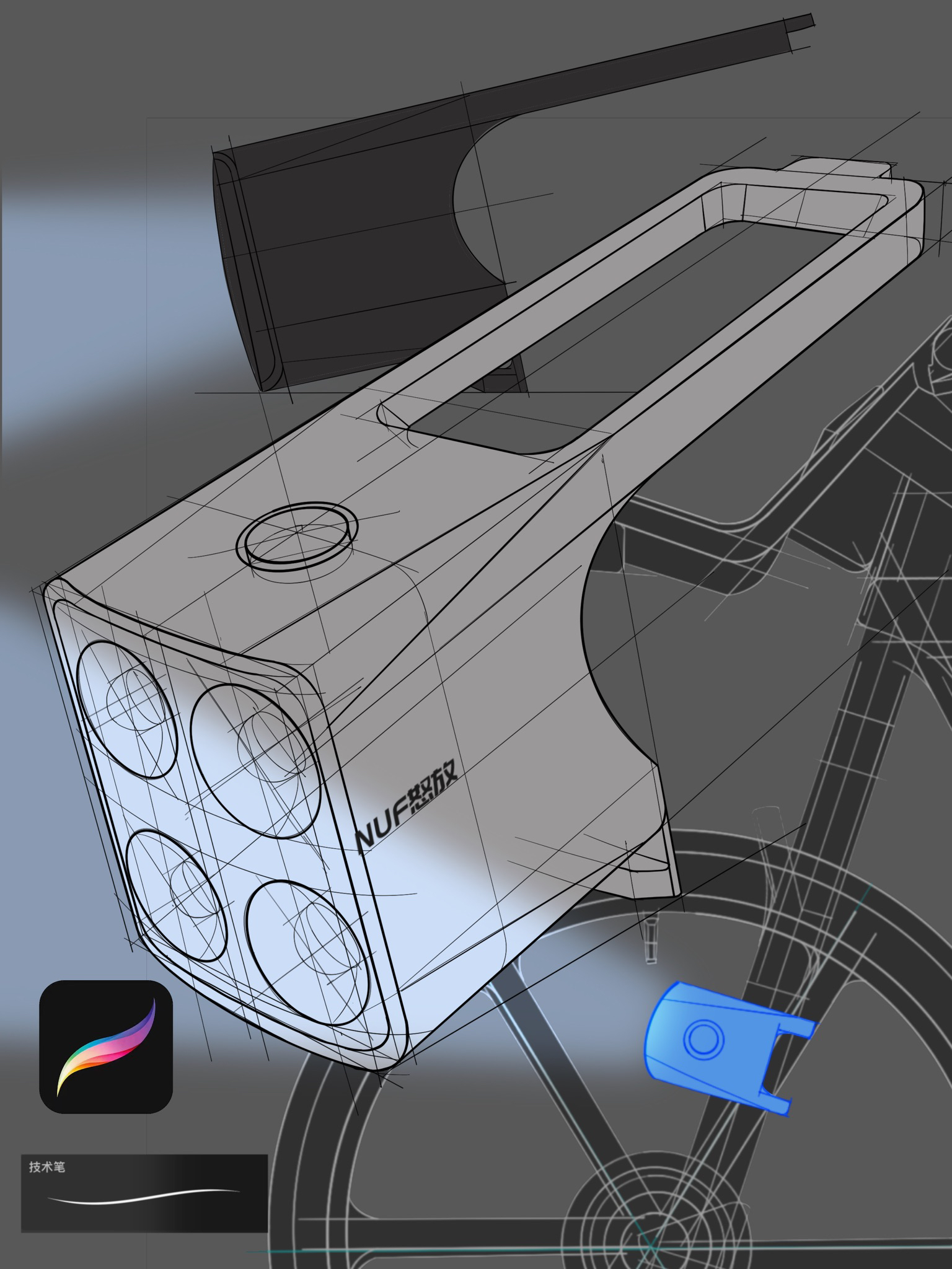 Hand drawn product design，iPad painting，product design，Painting steps，